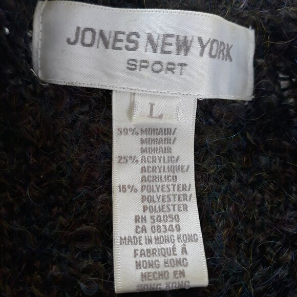 Fuzzy Green Mohair Blend Round Neck Dropped Shoulder Sweater L Jones New York - Picture 5 of 6